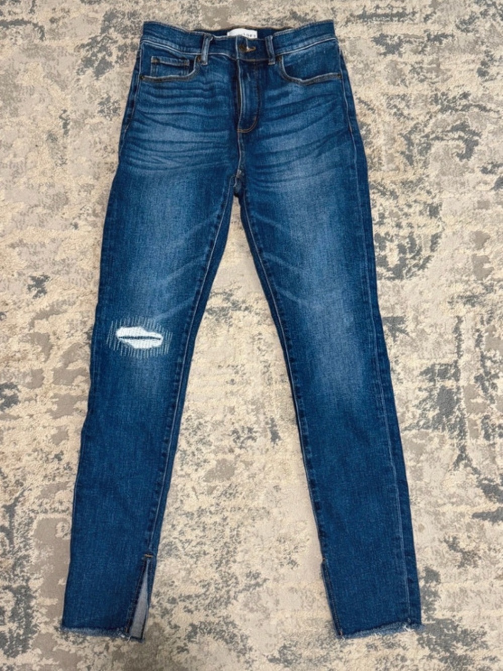 LOFT Dark Blue Skinny Jeans with Knee Rip